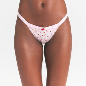 Skims Lightweight Cotton Logo Picot Thong Baby Pink Arrowed Hearts Size Medium